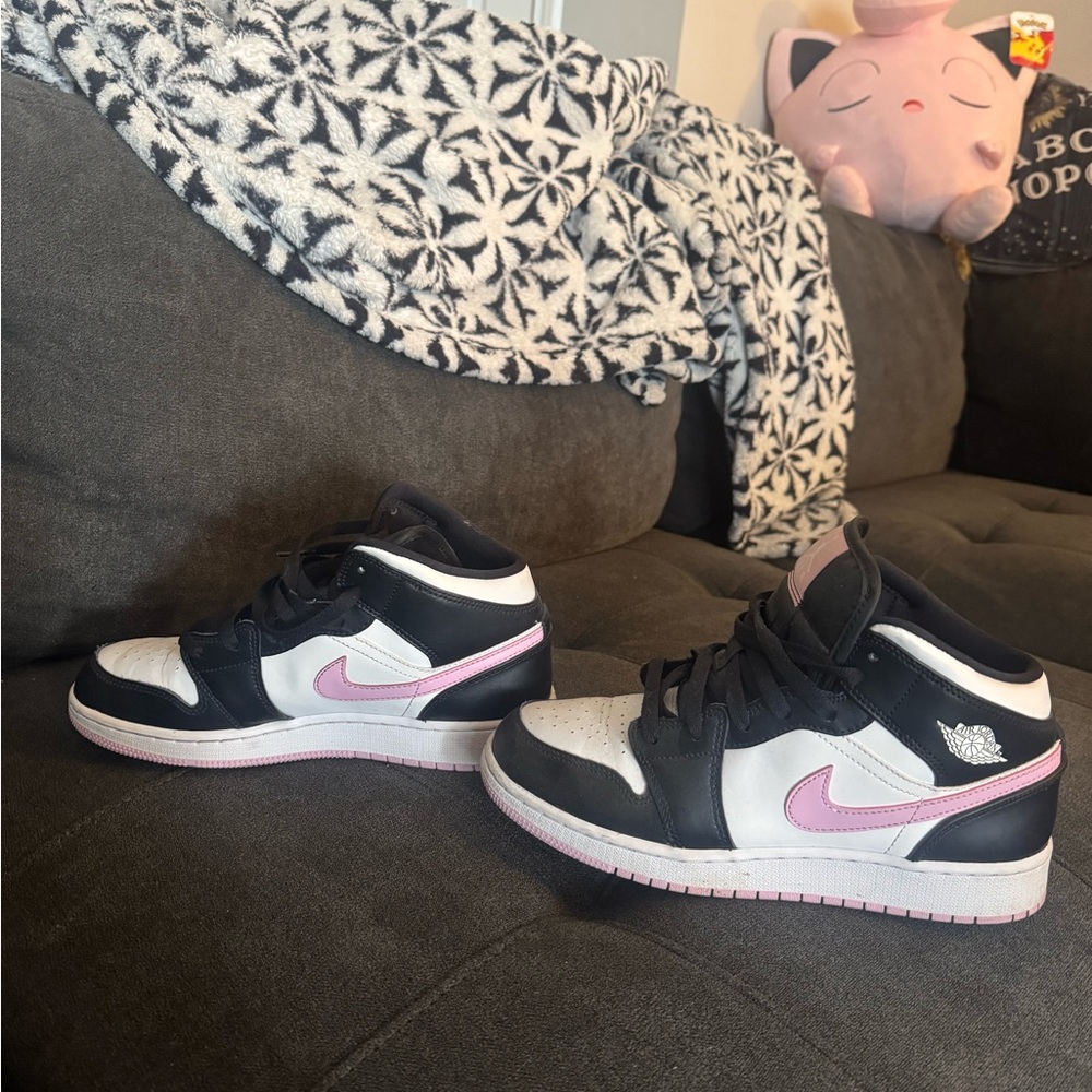 Black and White Sneakers with Pink Accents